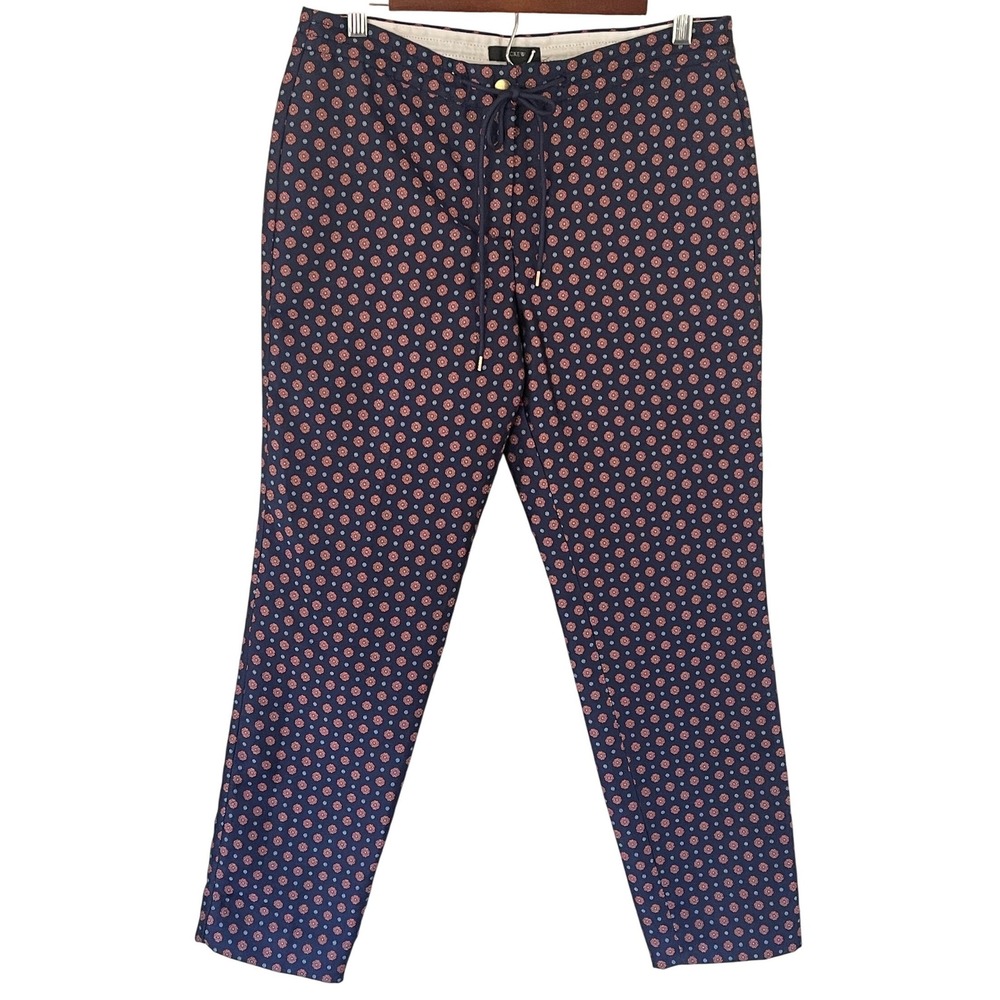 J.Crew Navy Blue Orange Geometric Tile Print Drawstring Pants Size 4 RN77388
